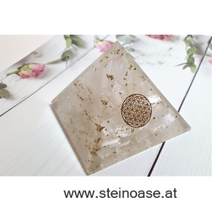 Orgonit Pyramide: Selenit & Blume des Lebens
